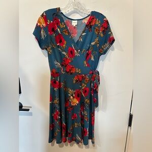 Kaileigh Teal and Red Floral Midi Dress